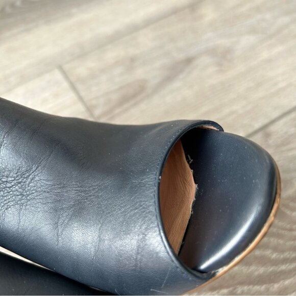 Pedro Miralles Navy Smooth Leather Open Toe Heeled Bootie Made in Spain - Picture 14 of 14